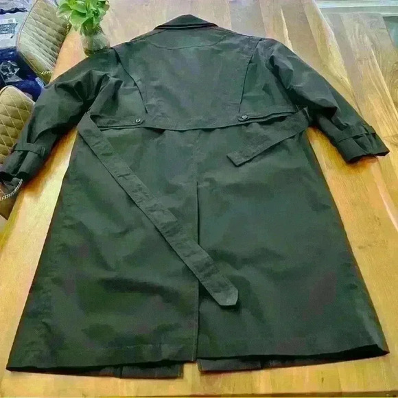 Vintage 90s Oversized Minimalist Unisex Black Belted Long Jacket Pea Coat - Picture 13 of 16